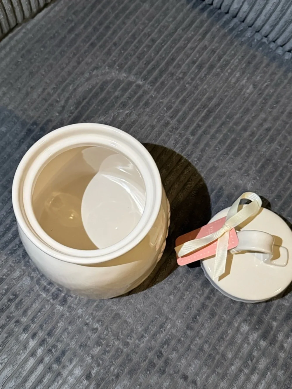 Rae Dunn White Ceramic 'KEEP' Canister with Pastel Heart Shaped Floral Accents